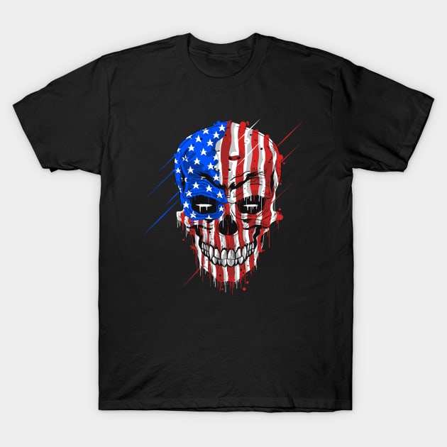 Skull Head Usa Flag T-Shirt by Mako Design 